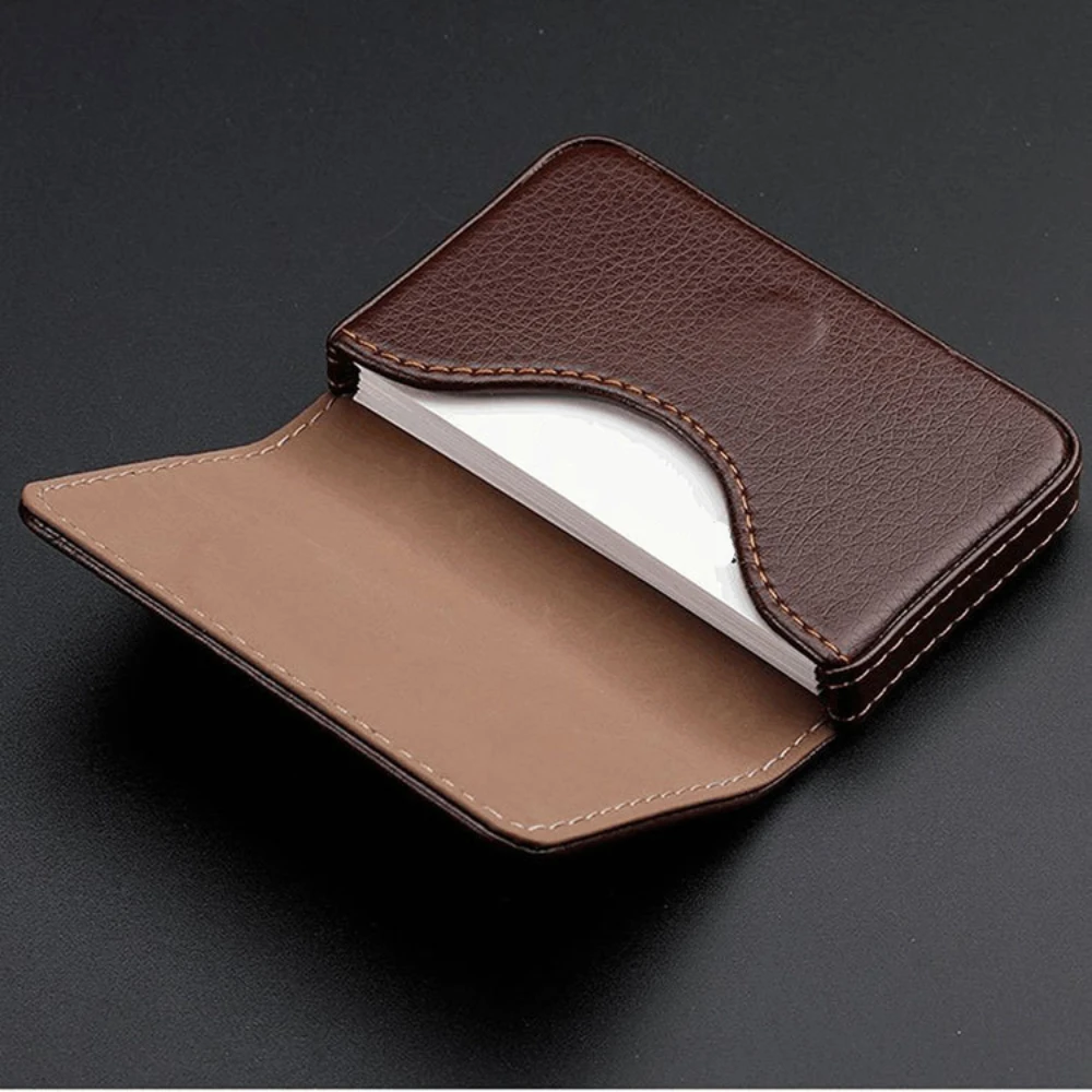 Index Card Holder - กระเป๋าใส่บัตรเครดิตหนัง PU แบบเย็บติดกัน พร้อมช่องใส่บัตรธุรกิจ ปิดด้วยแม่เหล็ก สำหรับผู้ชายและผู้หญิง