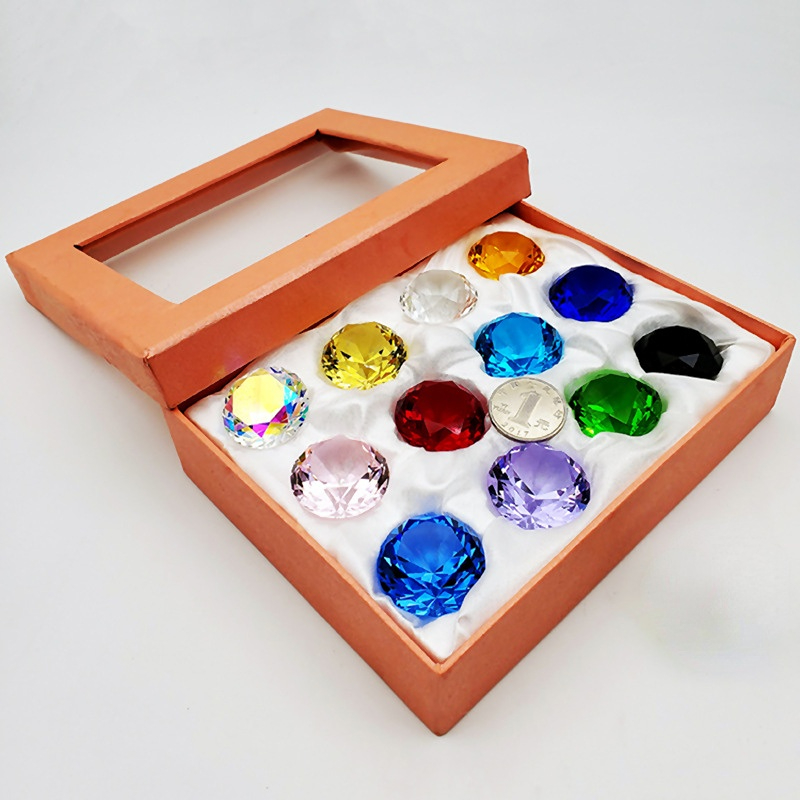 Paper Weight Crystal - แก้วคริสตัลประดิษฐ์เพชรอัญมณี Paperweight ตกแต่งบ้านของเล่นเด็ก 12 สีรอบตัดคริสตัลอัญมณีชุดของขวัญกล่อง (12