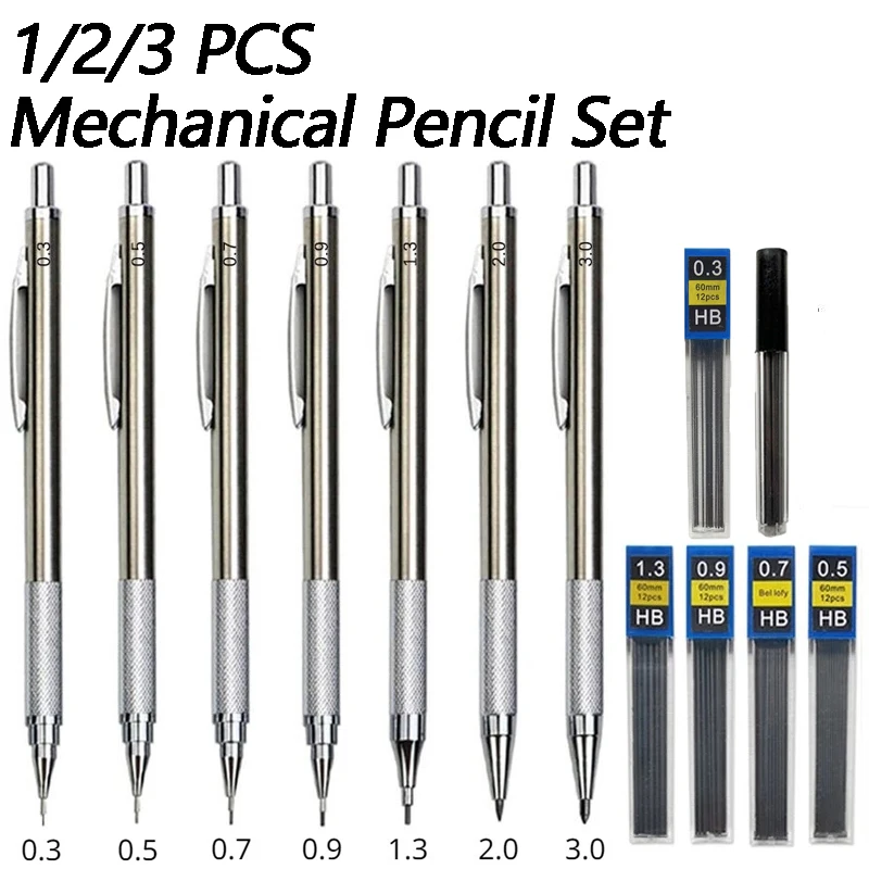 Mechanical Pencil 0.3 - 0.3โลหะ HB 0.5ดินสอวาดรูป0.7มม. 1/2/3ชิ้นไส้ดินสอกลเครื่องเขียนอุปกรณ์สำนักงาน