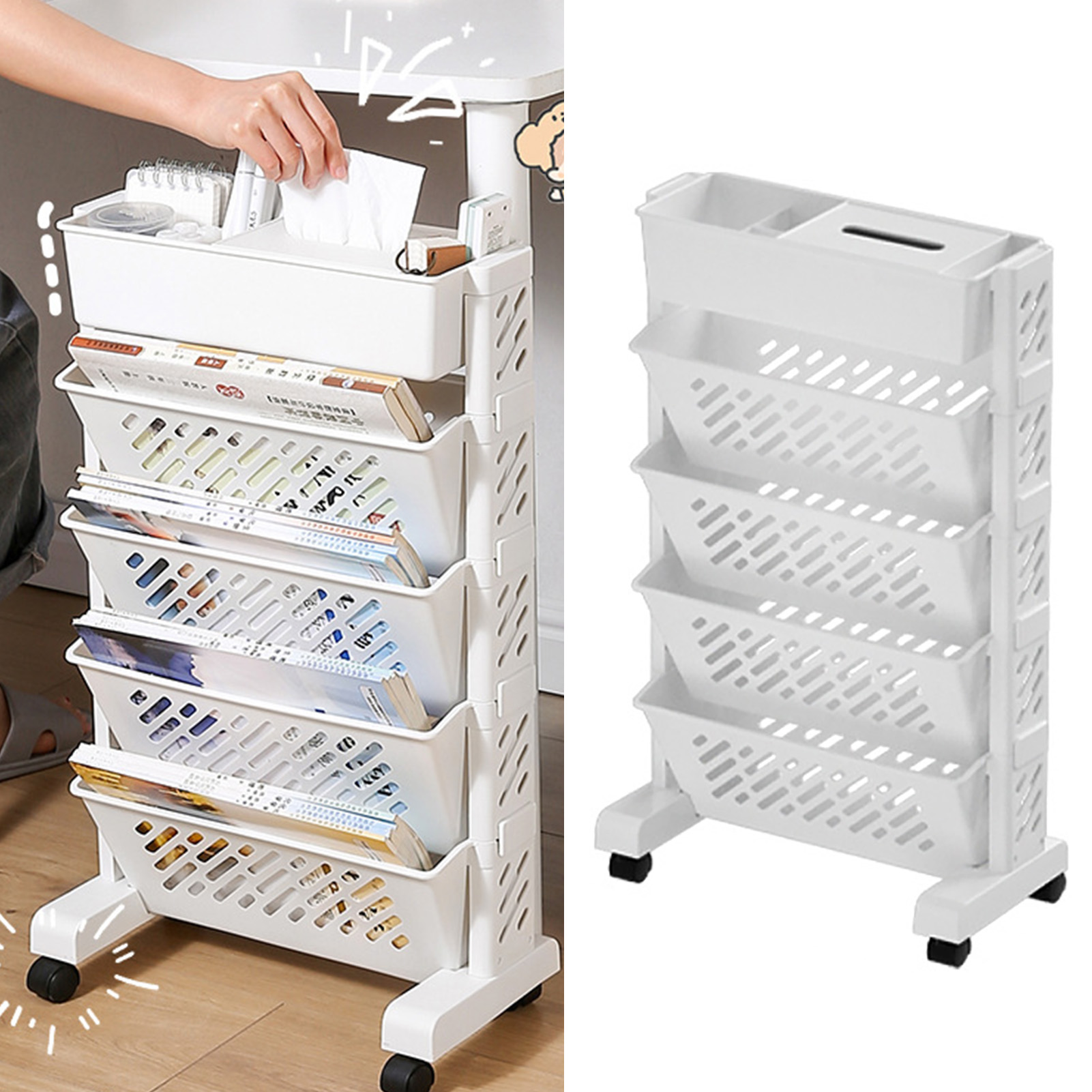 ชั้นวางหนังสือแบบเคลื่อนย้ายได - Magazine Holder Rack บทวิจารณ์และราคา